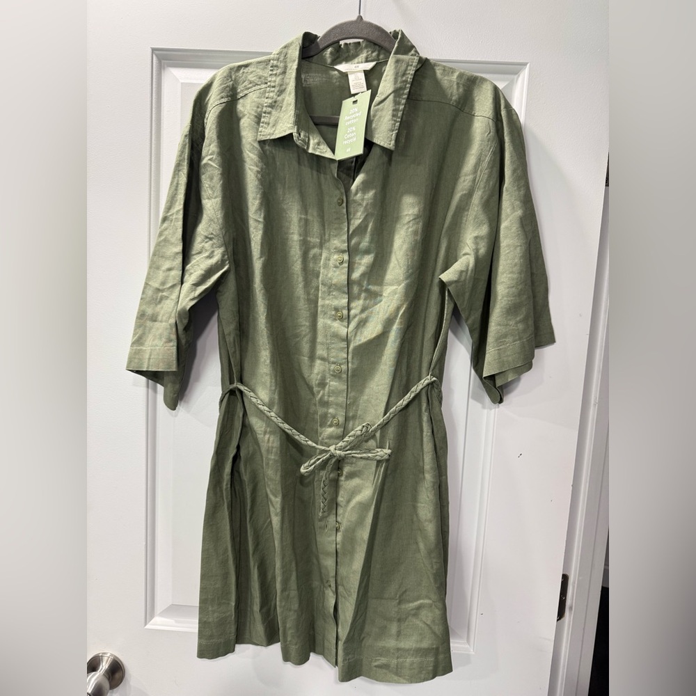 H&M Olive Button Down Shirt Dress
